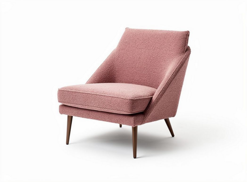 Modern accent chair in blush fabric with wooden legs 70 x 75 x 85cm