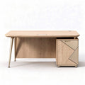 Modern wooden desk with storage and metal legs 150 x 75 x 75cm beige