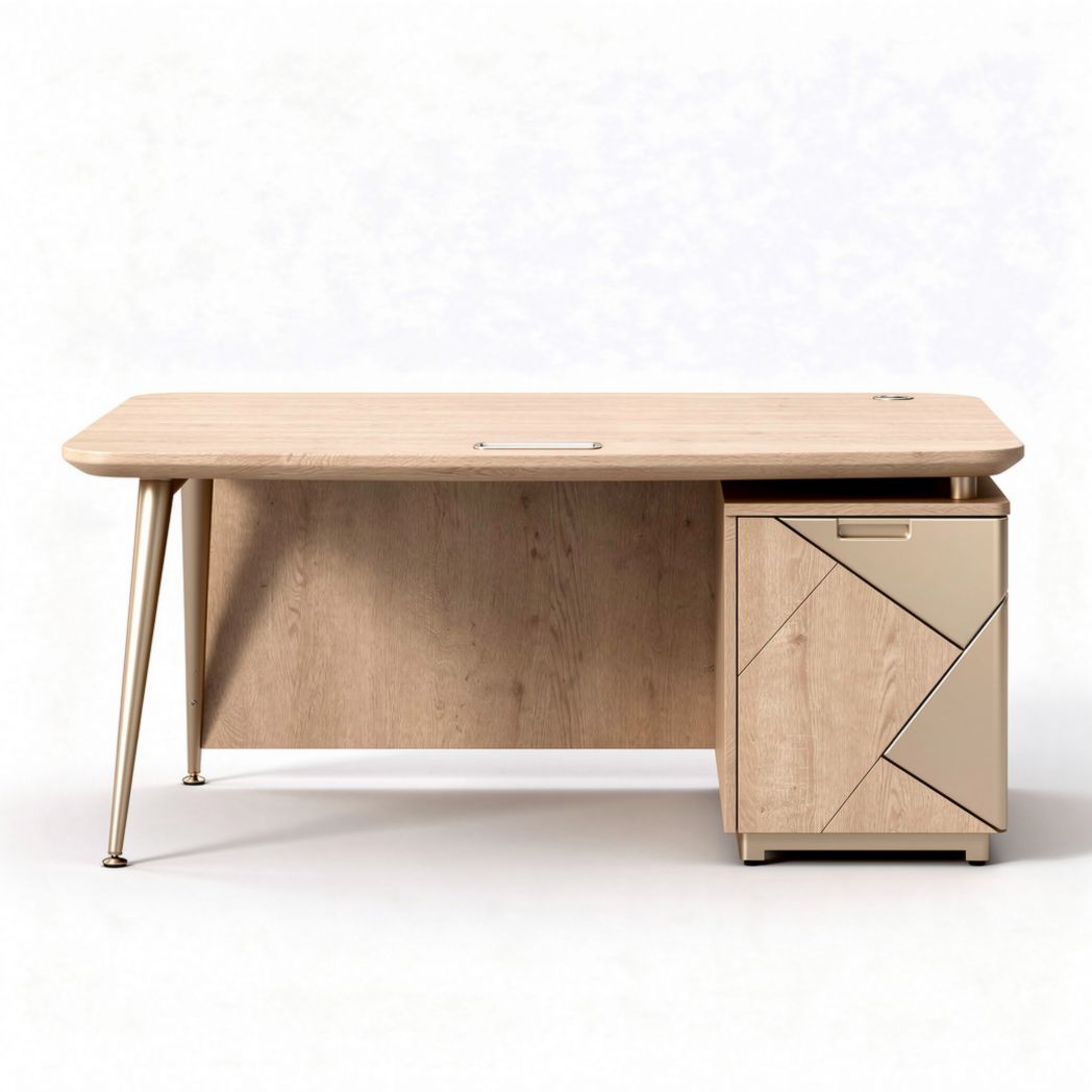 Modern wooden desk with storage and metal legs 150 x 75 x 75cm beige