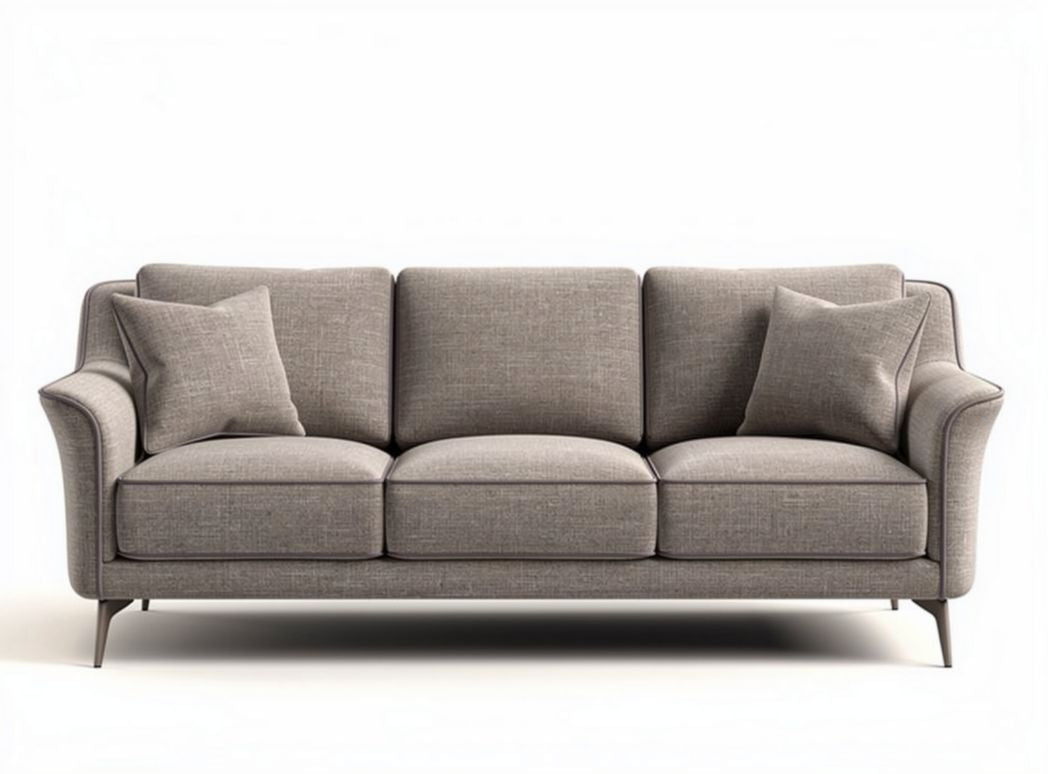Three-seat sofa in gray fabric with removable cushions measuring 200 x 90 x 85cm