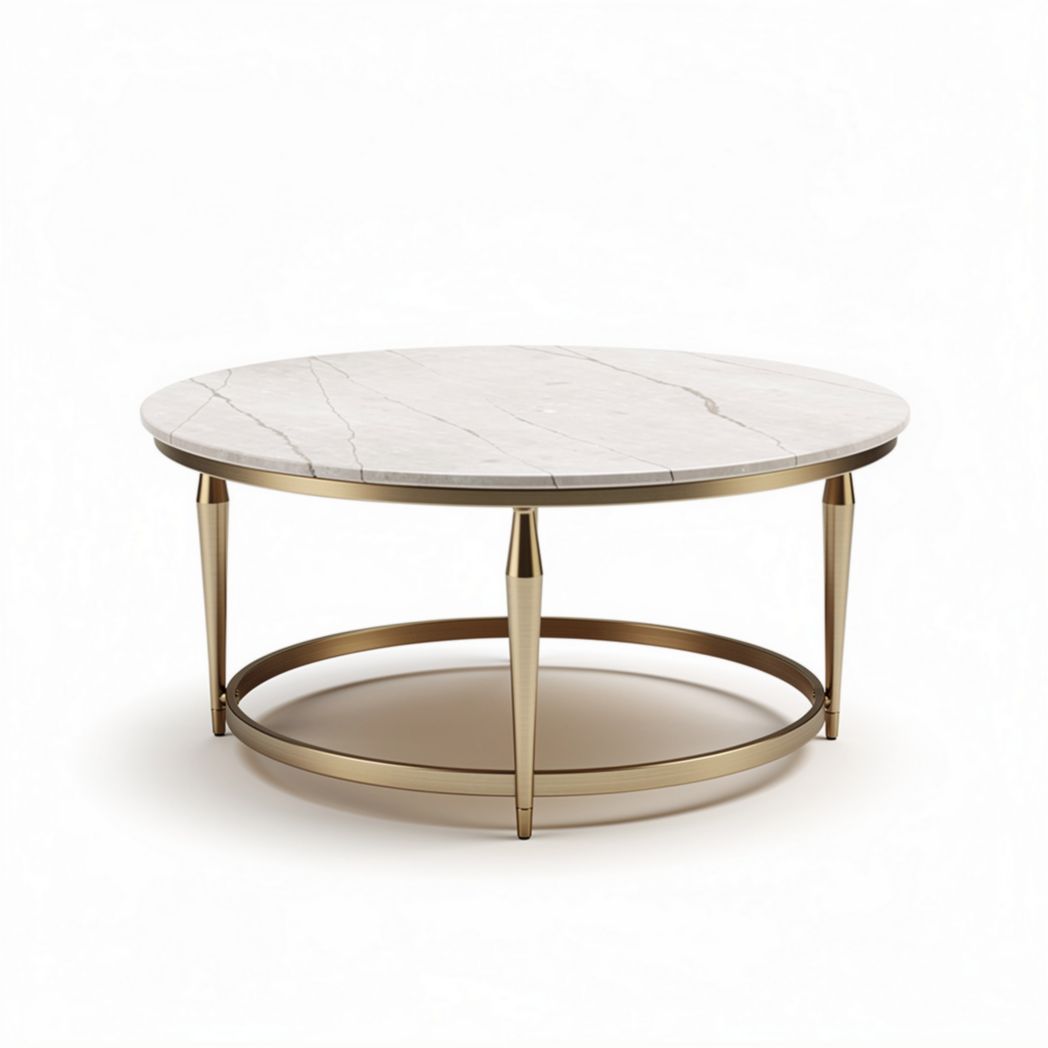 Round coffee table with marble top and gold metal base 90 x 90 x 40cm
