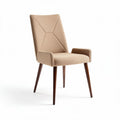 Upholstered dining chair with wood legs and modern geometric design beige color 45 x 55 x 90cm