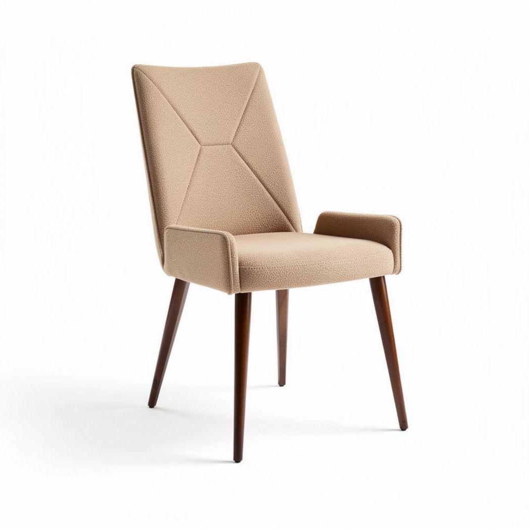 Upholstered dining chair with wood legs and modern geometric design beige color 45 x 55 x 90cm