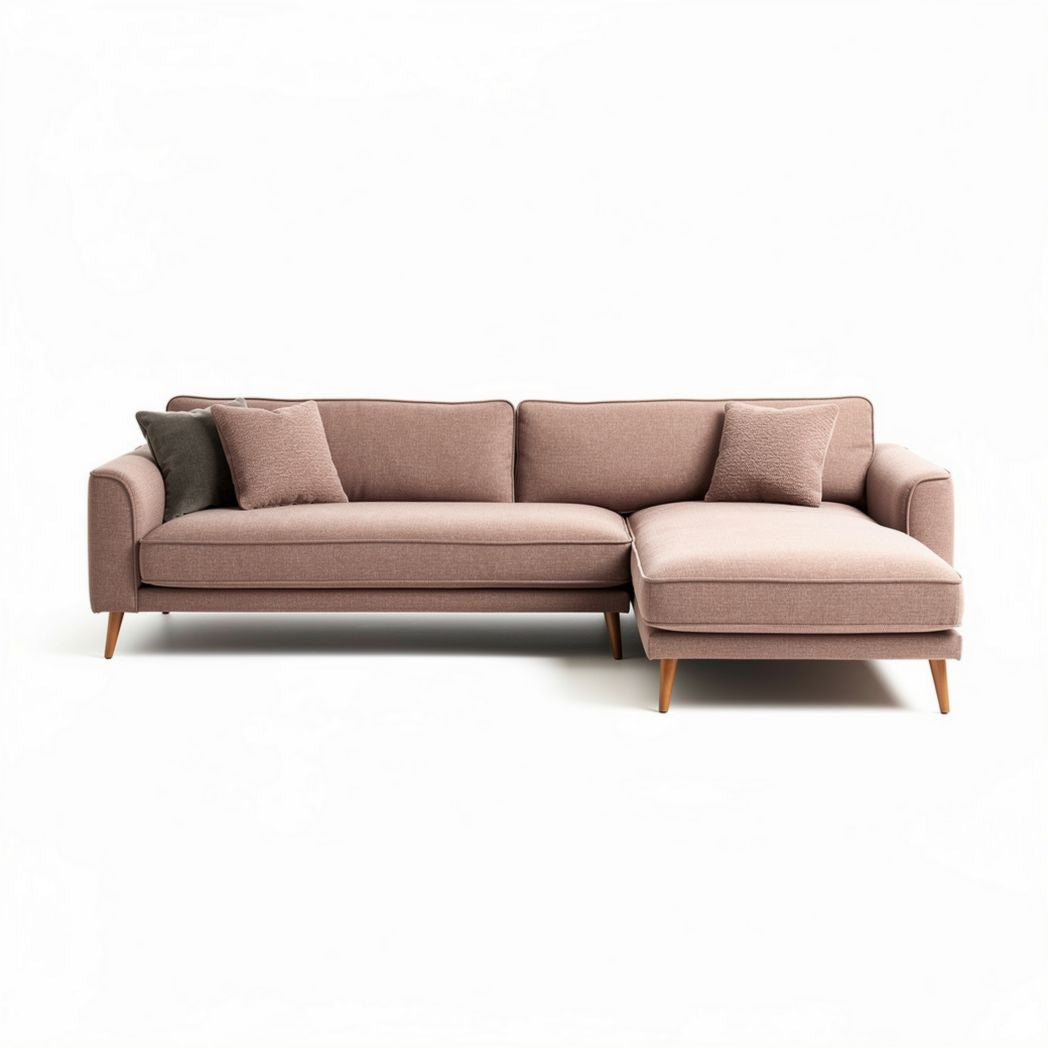 Fabric sectional sofa with chaise lounge in light brown 220 x 90 x 85cm