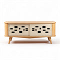 Modern wooden TV stand with sliding doors in natural finish 150 x 40 x 60cm