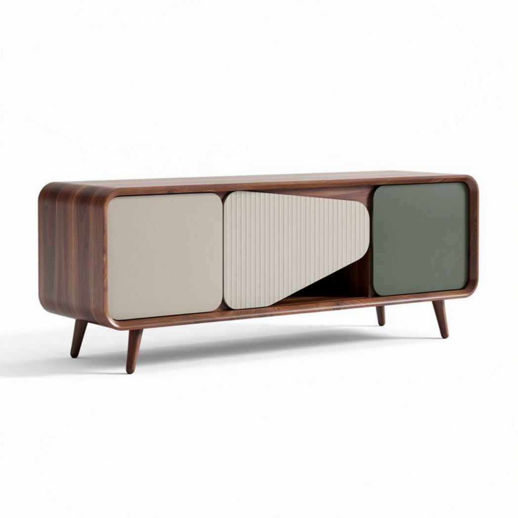 Modern wooden TV stand with sliding doors and storage compartments 150 x 40 x 60cm