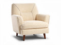 Upholstered armchair in cream sherpa fabric with natural wood legs 80 x 80 x 85cm