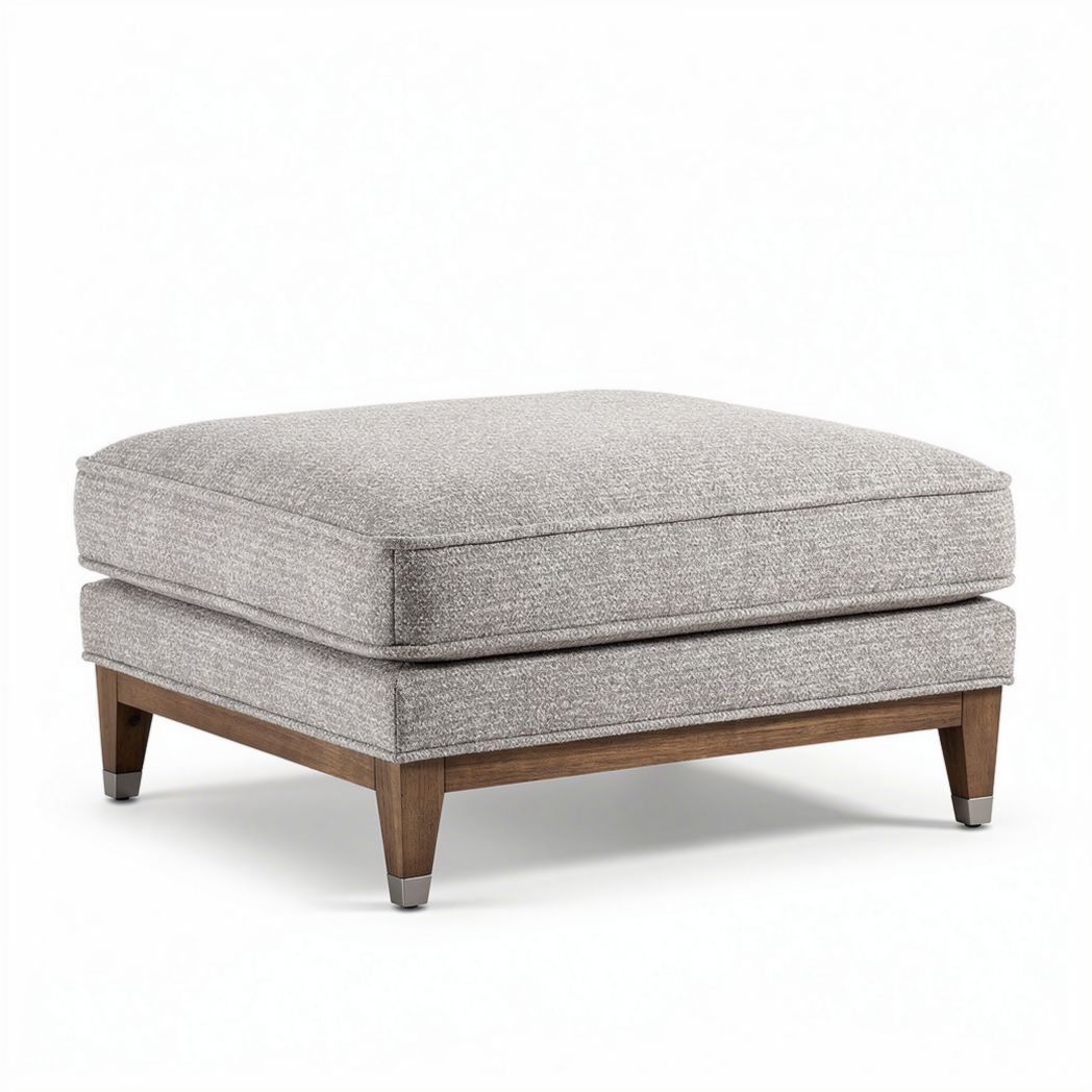 Fabric upholstered ottoman with wooden legs 70 x 70 x 35cm grey